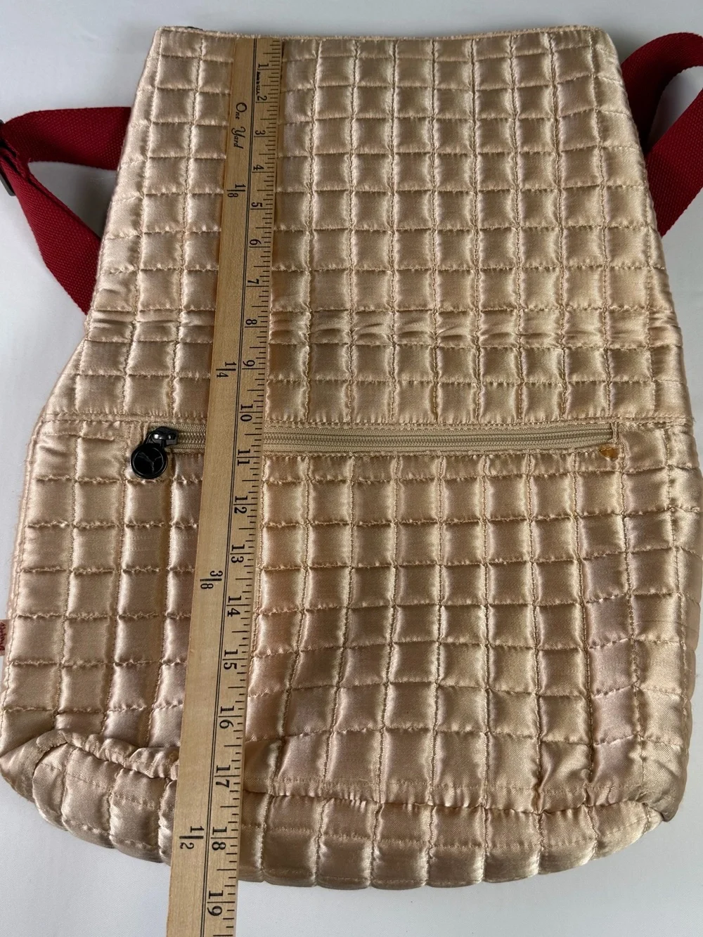 Vintage Puma Quilted Crossbody Bag in Champagne with Red Strap- Classic Puma